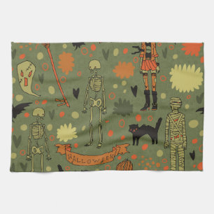 Halloween Haunt: Spooky Vintage Mix Kitchen Towel