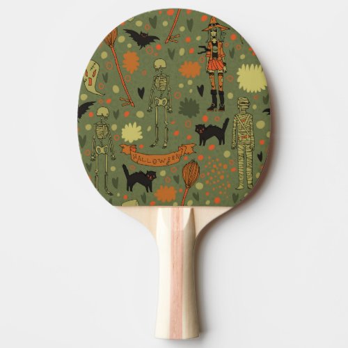 Halloween Haunt Spooky Vintage Mix Ping Pong Paddle
