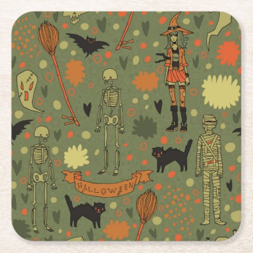 Halloween Haunt Spooky Vintage Mix Square Paper Coaster