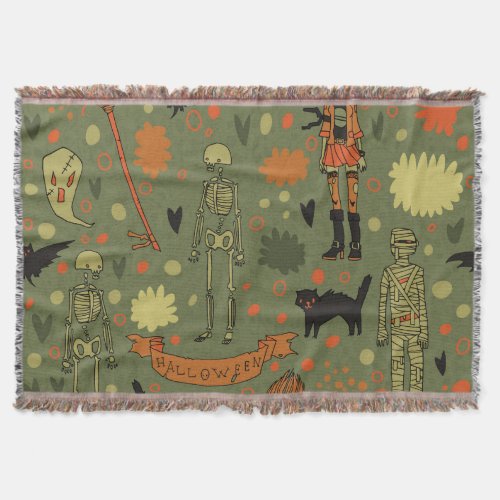 Halloween Haunt Spooky Vintage Mix Throw Blanket