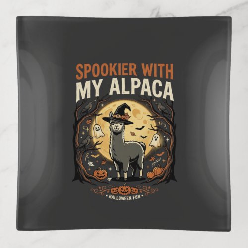 Halloween Haunted Alpaca Night Trinket Tray