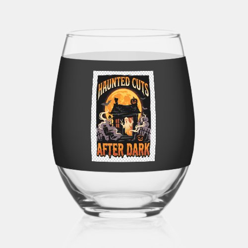 Halloween Haunted Barber Night Stemless Wine Glass
