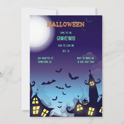 Halloween Haunted Bat House Spooky Night Invitation