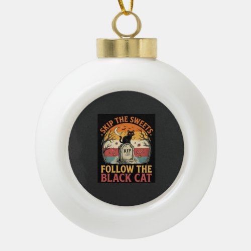Halloween Haunted Black Cat Mischief Ceramic Ball Christmas Ornament