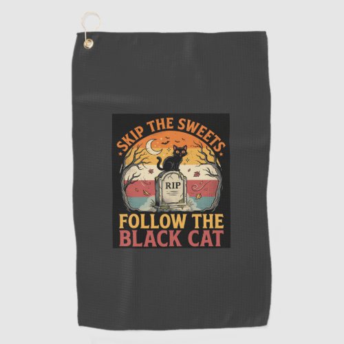 Halloween Haunted Black Cat Mischief Golf Towel