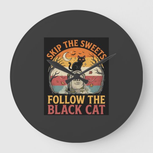 Halloween Haunted Black Cat Mischief Large Clock