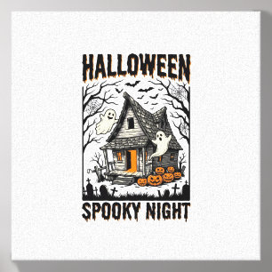 Halloween Haunted Cabin Scary Night Vintage Art Canvas Photo Tile