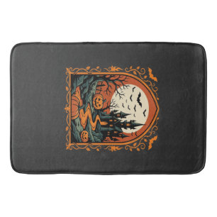 Halloween Haunted Castle Pumpkin Moon Vector Art Bath Mat