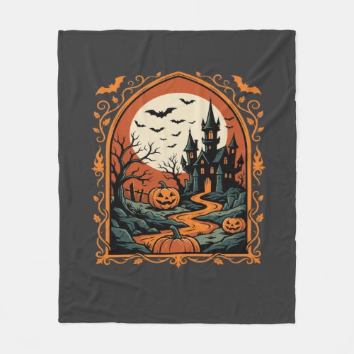 Halloween Haunted Castle Pumpkin Moon Vector Art Fleece Blanket