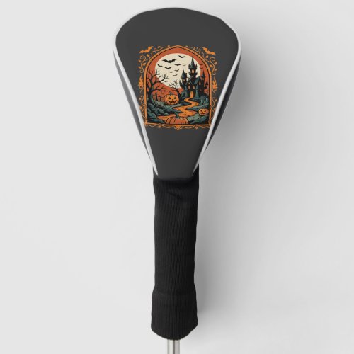 Halloween Haunted Castle Pumpkin Moon Vector Art Golf Head Cover