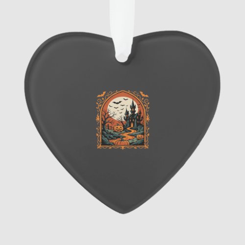 Halloween Haunted Castle Pumpkin Moon Vector Art Ornament