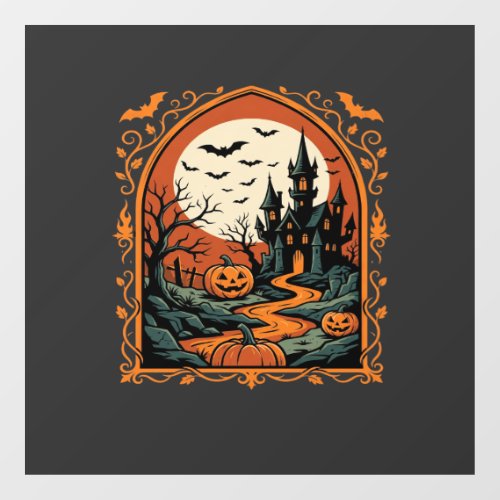 Halloween Haunted Castle Pumpkin Moon Vector Art Window Cling