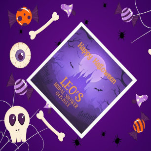 Halloween Haunted Castle Purple Bridal Shower Napkins