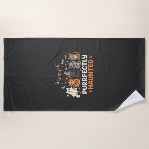 Halloween Haunted Cat Crew Beach Towel