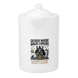 Halloween Haunted Cottage Gathering Teapot