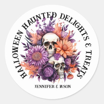 Halloween Haunted Delights & Treats Classic Round Sticker by thepapershoppe at Zazzle
