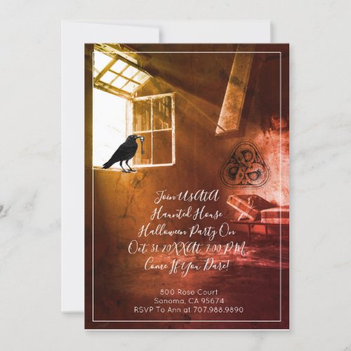 Halloween Haunted Deserted House  Raven With Key Invitation