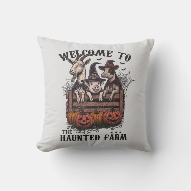 Halloween Haunted Farm Animals  Throw Pillow (Front)