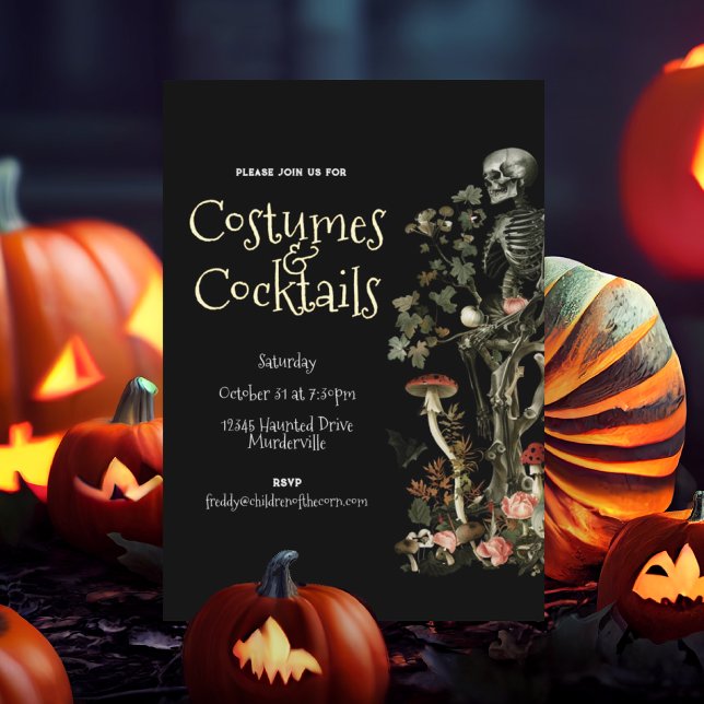 Halloween Haunted Forest Costume & Cocktails Black Foil Invitation (Creator Uploaded)