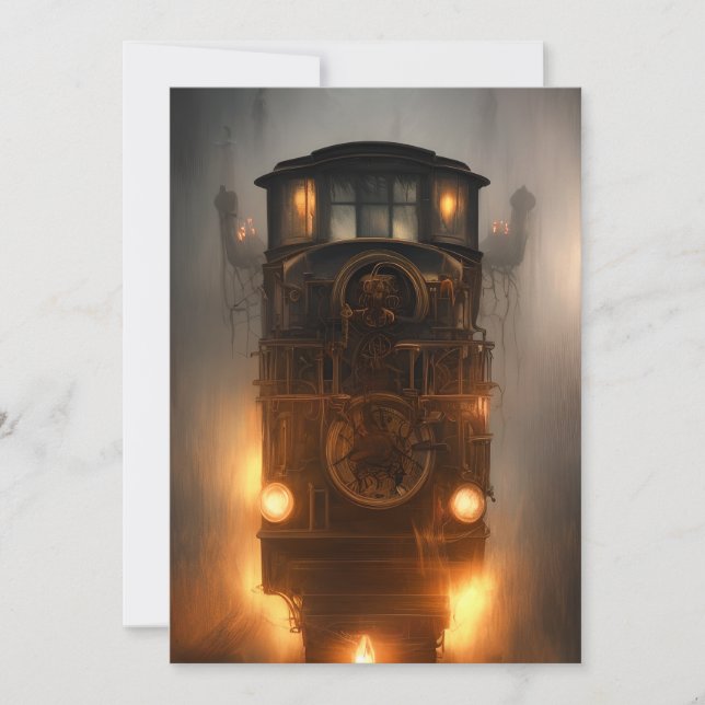 Halloween Haunted Ghost Train  Holiday Card (Front)