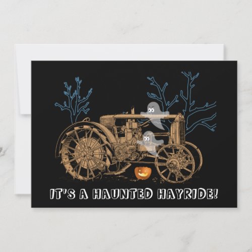 Halloween Haunted Hay Ride Farm Tractor Ghosts Invitation