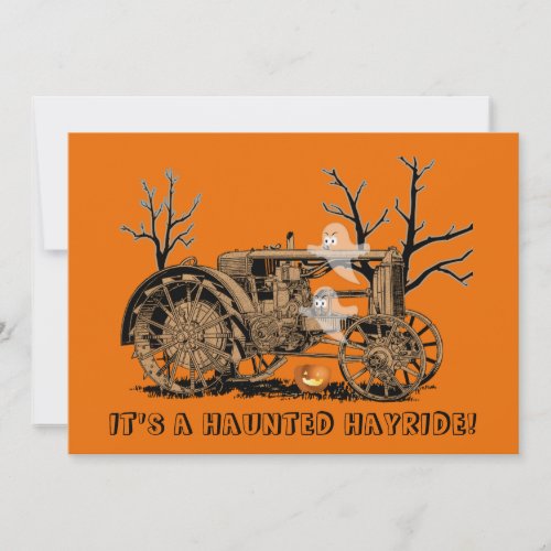 Halloween Haunted Hay Ride Farm Tractor Ghosts Invitation