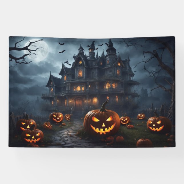 Halloween Haunted House and Jack-O-Lanterns  Banner (Horizontal)