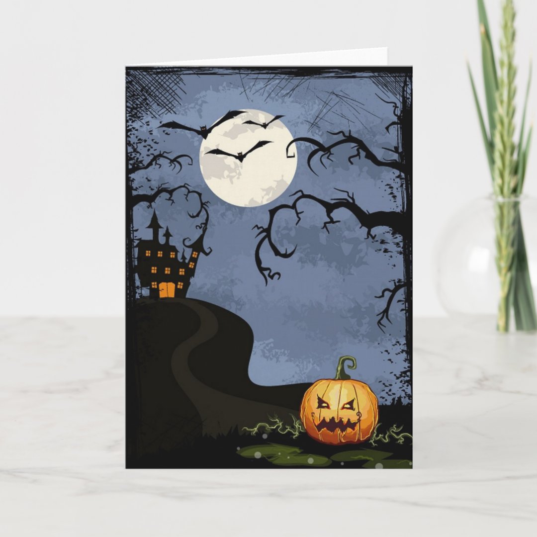 Halloween Haunted House At Night Card | Zazzle