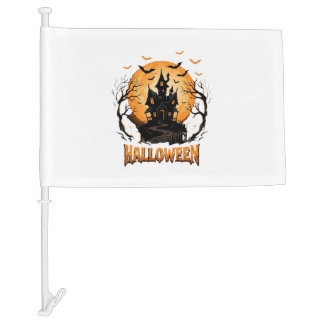 Halloween Haunted House Bat Moon Graphic Design Car Flag
