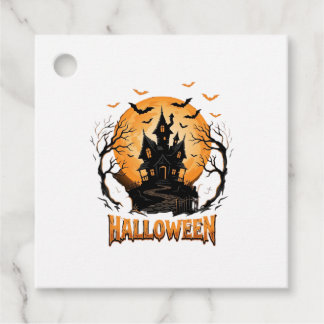 Halloween Haunted House Bat Moon Graphic Design Favor Tags