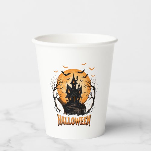 Halloween Haunted House Bat Moon Graphic Design Paper Cups