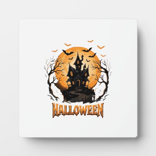 Halloween Haunted House Bat Moon Graphic Design Plaque