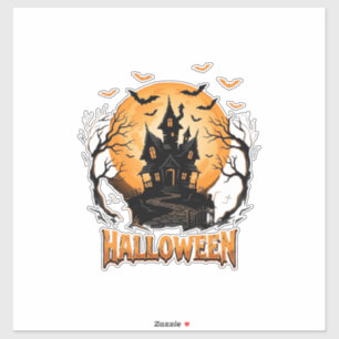 Halloween Haunted House Bat Moon Graphic Design Sticker