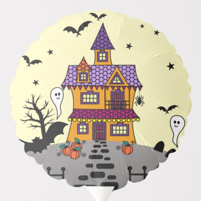 Halloween Haunted House Black Bat Full Moon Ghost Balloon (Front)