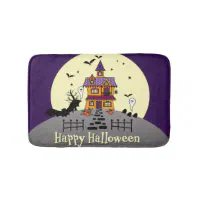 Halloween Haunted House Black Bat Full Moon Ghost Bath Mat