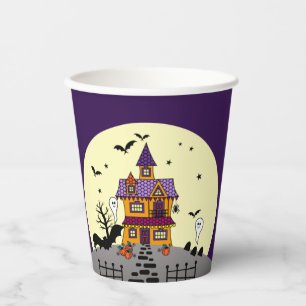 Halloween Haunted House Black Bat Full Moon Ghost Paper Cups