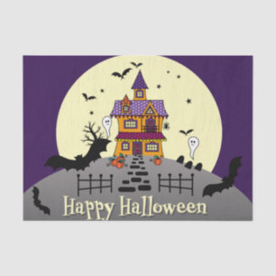 Halloween Haunted House Black Bat Full Moon Purple Tissue Paper