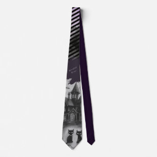 Halloween, Haunted House , Black Cat Neck Tie