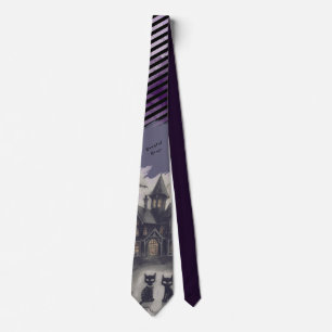Halloween, Haunted House , Black Cat Neck Tie