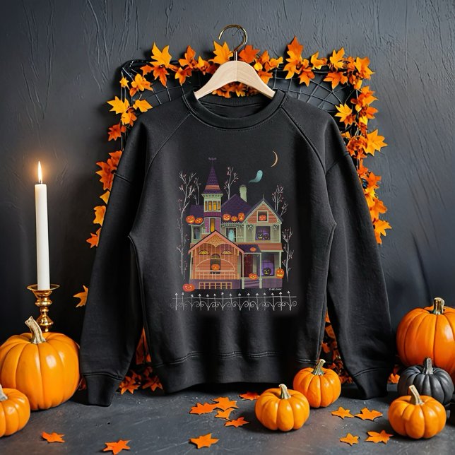 Halloween Haunted House Black Sweatshirt (Creator Uploaded)