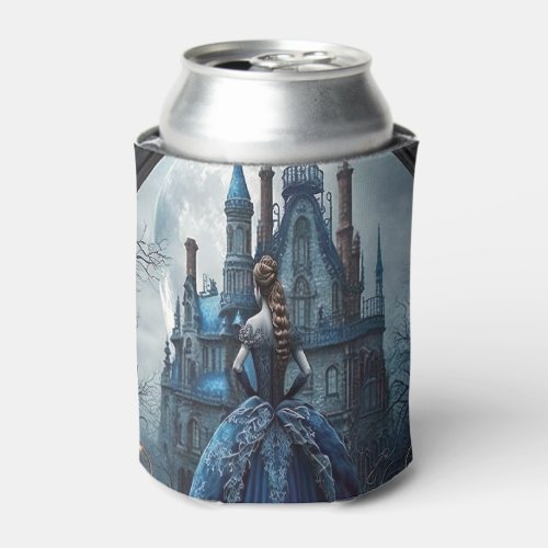 Halloween Haunted House Blue Night Scary Can Cooler