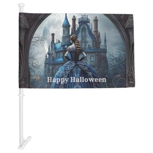 Halloween Haunted House Blue Night Scary Car Flag