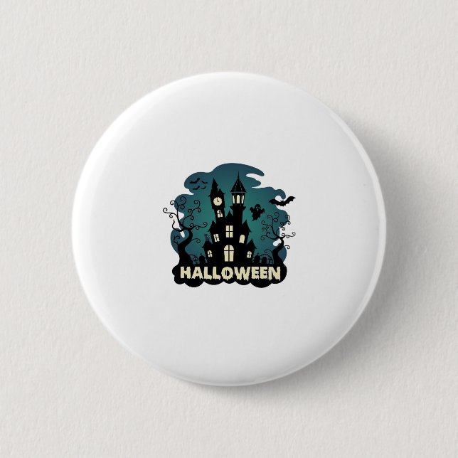 Halloween Haunted House Clock Tower Bats Ghost_1 Button (Front)