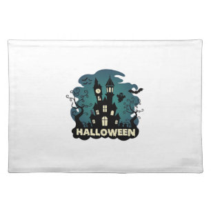 Halloween Haunted House Clock Tower Bats Ghost_1 Cloth Placemat