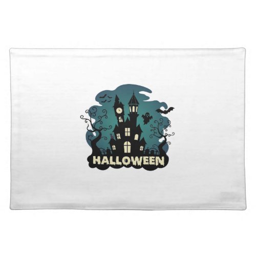 Halloween Haunted House Clock Tower Bats Ghost_1 Cloth Placemat