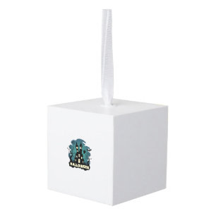 Halloween Haunted House Clock Tower Bats Ghost_1 Cube Ornament