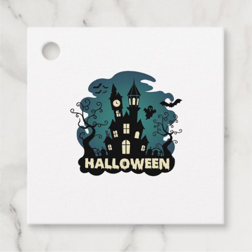 Halloween Haunted House Clock Tower Bats Ghost_1 Favor Tags