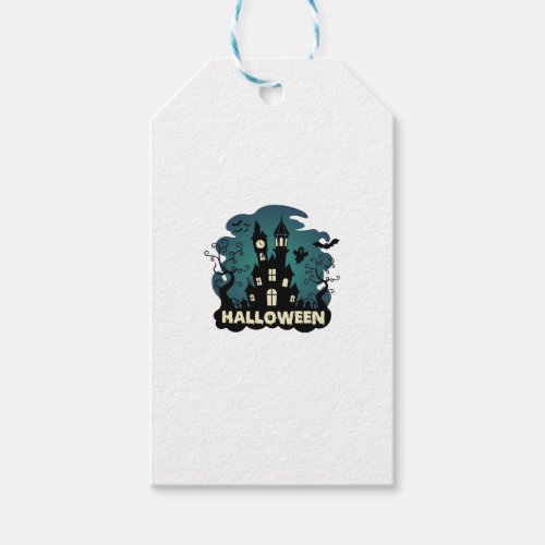 Halloween Haunted House Clock Tower Bats Ghost_1 Gift Tags