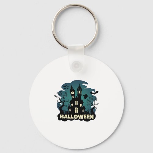 Halloween Haunted House Clock Tower Bats Ghost_1 Keychain