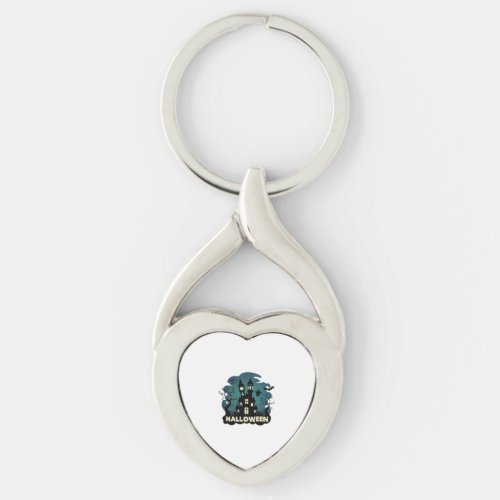 Halloween Haunted House Clock Tower Bats Ghost_1 Keychain